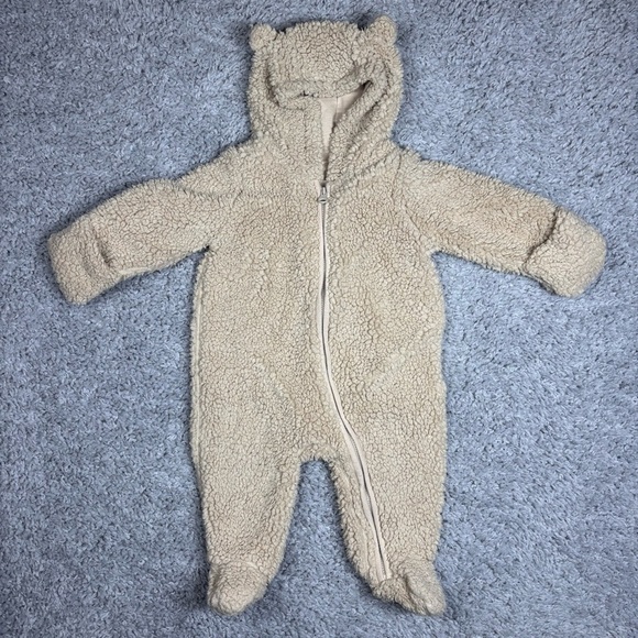 Gap Onesie 3-6 Months Bear One Piece Sherpa Full Zip Cozy Outdoors Travel Trip - Picture 1 of 6